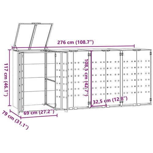 Skraldespandsskjuler 276x79x117 cm 4 rum stål antracit