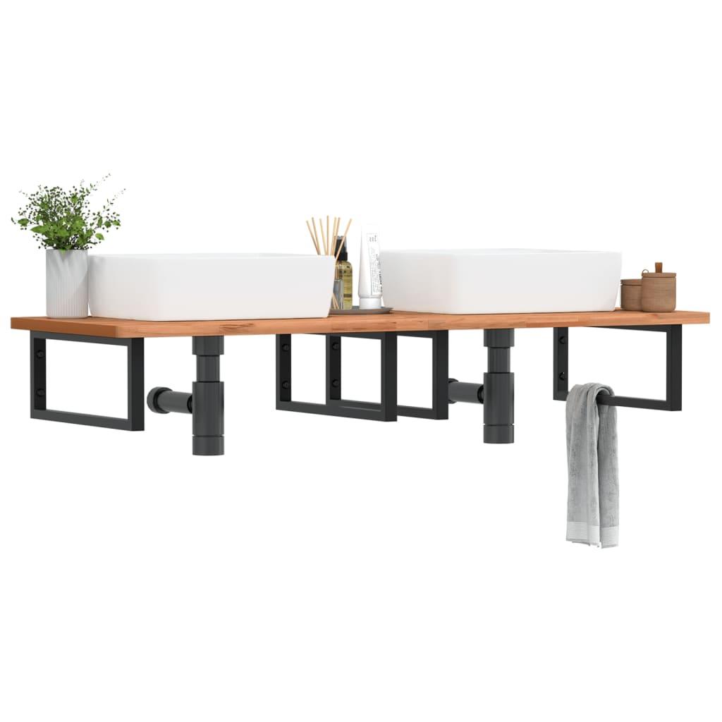 Badeværelseshylde Stål Og Massivt Bøgetræ Sort - Rektangulær / 150 x 55 x 2.5 cm