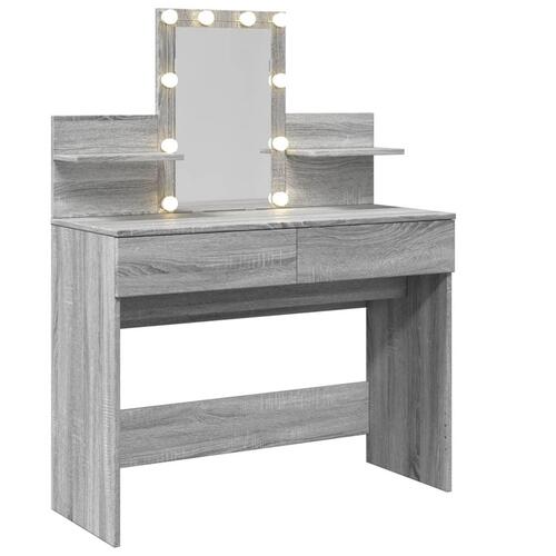 Makeupbord med LED-lys 100x40x130 cm grå sonoma-eg