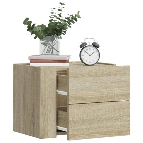 Væghængt sengebord med 2 skuffer 45 x 30 x 35 cm - sonoma-eg