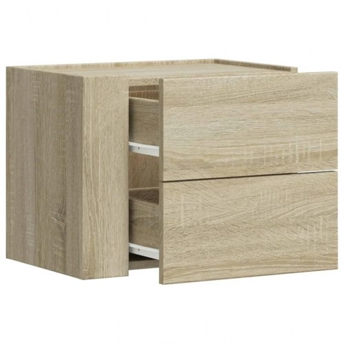 Væghængt sengebord med 2 skuffer 45 x 30 x 35 cm - sonoma-eg