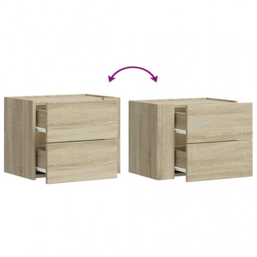 Væghængt sengebord med 2 skuffer 45 x 30 x 35 cm - sonoma-eg