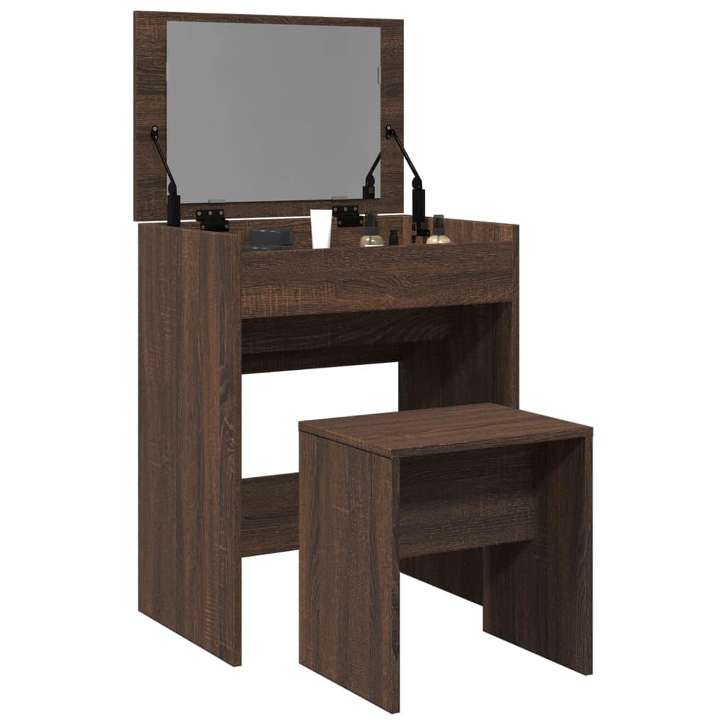 Kosmetikbord med skammel 60x40x113,5 cm brun egetræ