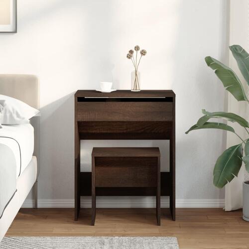 Kosmetikbord med skammel 60x40x113,5 cm brun egetræ