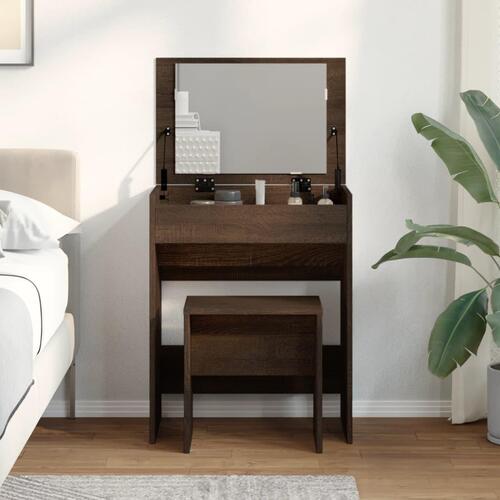 Kosmetikbord med skammel 60x40x113,5 cm brun egetræ