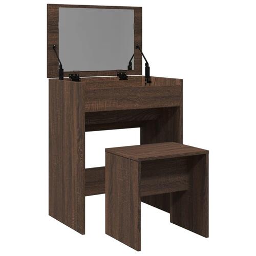 Kosmetikbord med skammel 60x40x113,5 cm brun egetræ