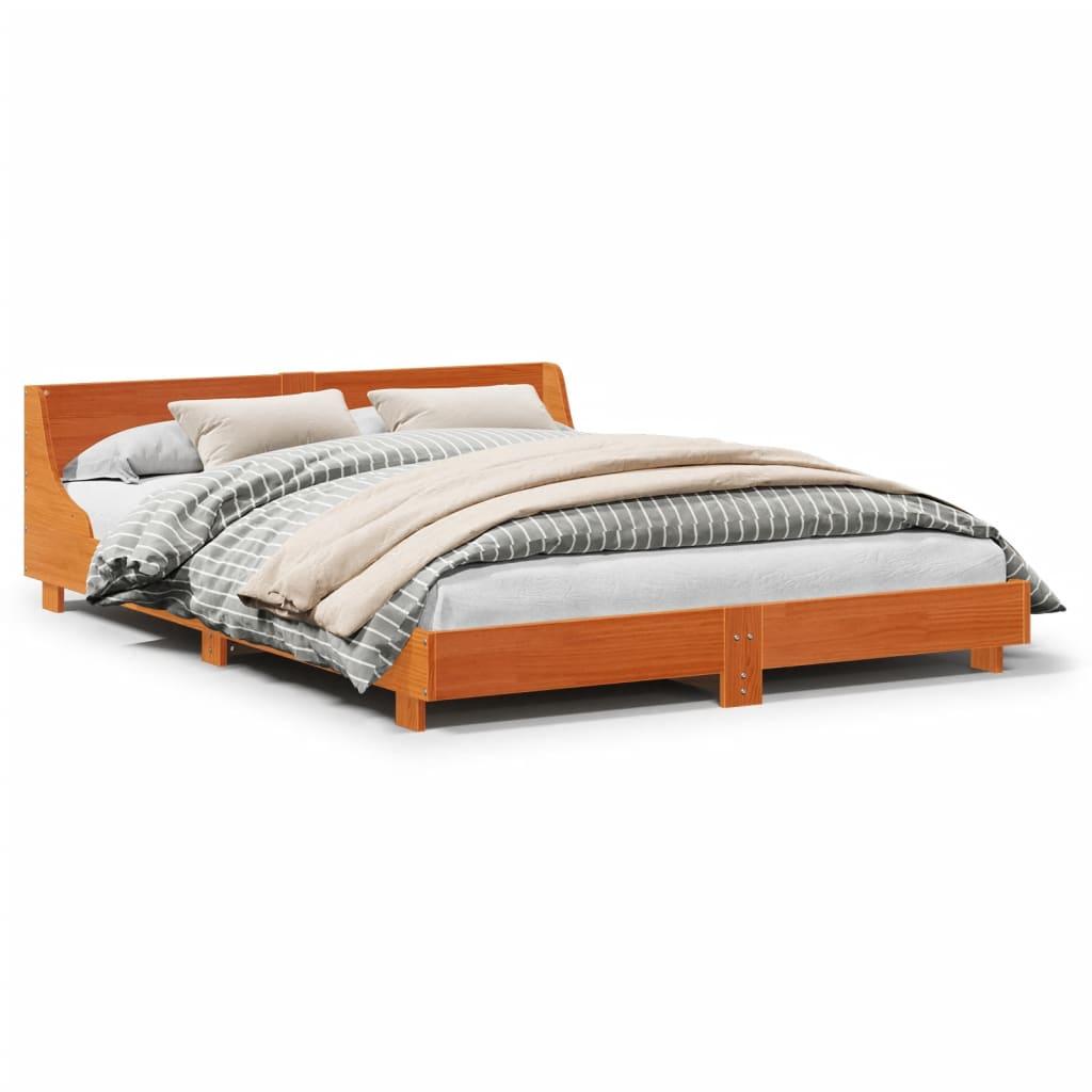Sengeramme Med Sengegavl 150x200 Cm Massivt Fyrretræ Gyldenbrun