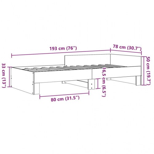 Sengeramme med sengeheste 75 x 190 cm - brun egetræ