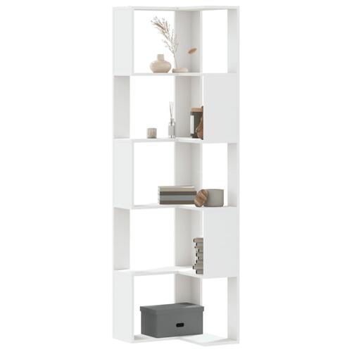 Bogreol til hjørne 50x50x179 cm 5 hylder konstrueret træ hvid