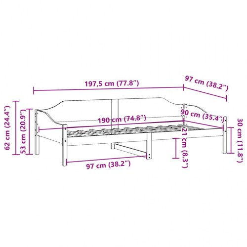 Sengeramme uden madras 90 x 190 cm i massivt fyrretræ