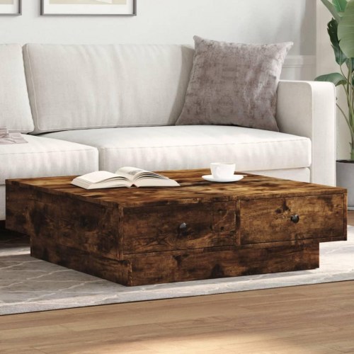 Sofabord 90 × 90 × 28 cm i konstrueret træ - røget egetræsfarve