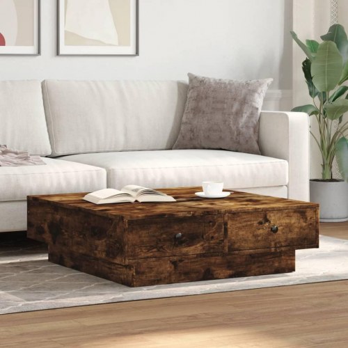 Sofabord 90 × 90 × 28 cm i konstrueret træ - røget egetræsfarve