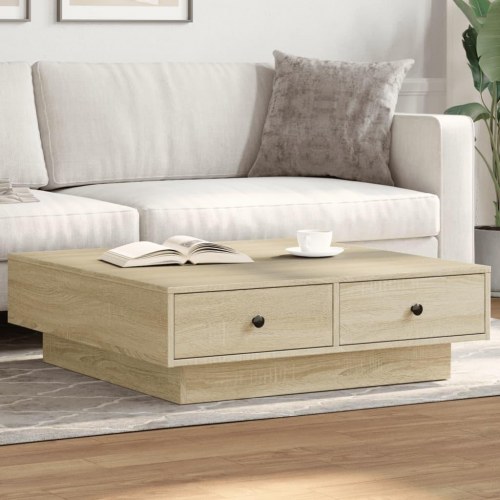 Sofabord 90×90×28 cm i konstrueret træ - sonoma-eg med skuffer