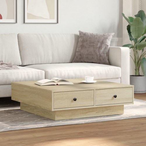 Sofabord 90×90×28 cm i konstrueret træ - sonoma-eg med skuffer