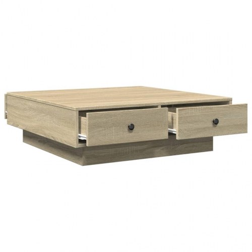 Sofabord 90×90×28 cm i konstrueret træ - sonoma-eg med skuffer