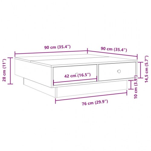 Sofabord 90×90×28 cm i konstrueret træ - sonoma-eg med skuffer