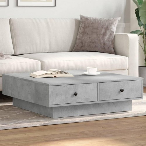 Sofabord 90 × 90 × 28 cm i konstrueret træ - betongrå med skuffer