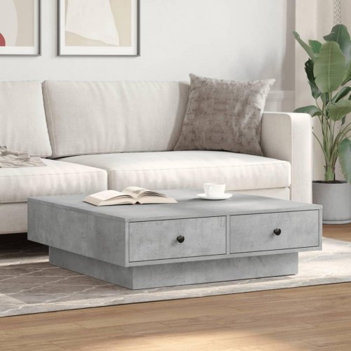 Sofabord 90 × 90 × 28 cm i konstrueret træ - betongrå med skuffer