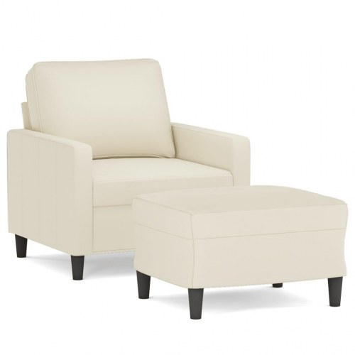 Sofastol med fodskammel i velour - 60 cm, cremefarvet