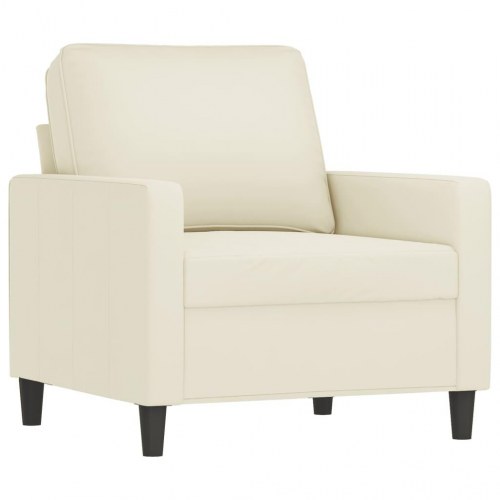 Sofastol med fodskammel i velour - 60 cm, cremefarvet