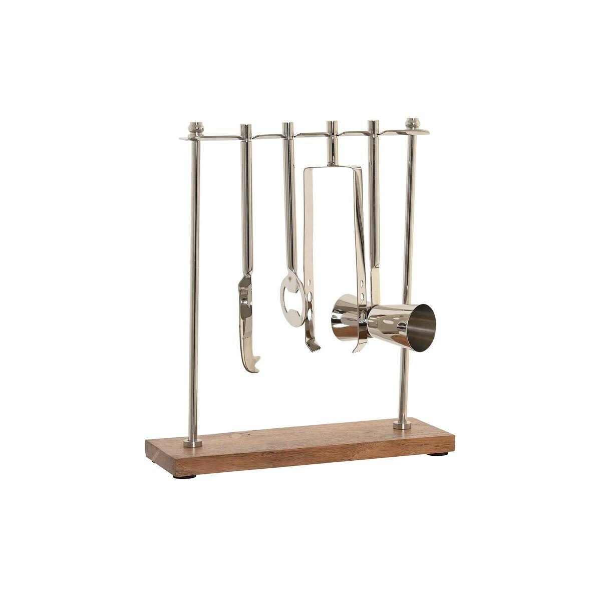 Cocktailsæt i rustfrit stål og akacietræ - 25,5 × 9 × 30 cm, sølvfarvet/natur (4 dele)