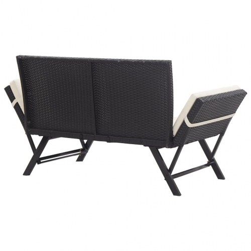 Havebænk med hynder 176 cm polyrattan sort