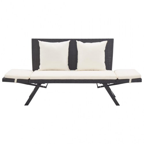 Havebænk med hynder 176 cm polyrattan sort