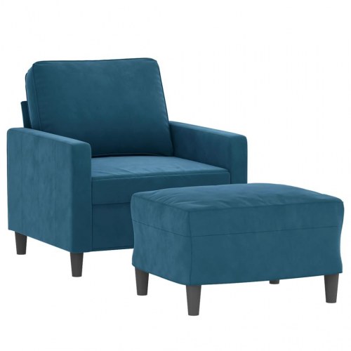 Sofastol med fodskammel i velour - 60 cm sædebredde, blå