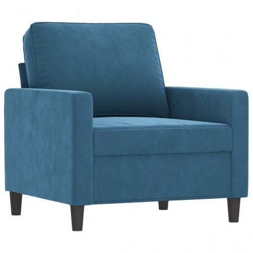 Sofastol med fodskammel i velour - 60 cm sædebredde, blå