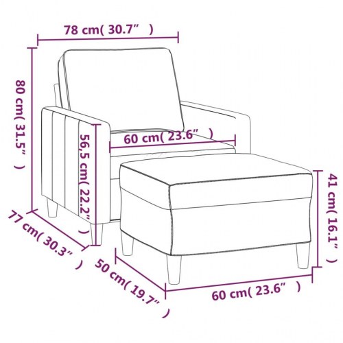 Sofastol med fodskammel i velour - 60 cm sædebredde, blå