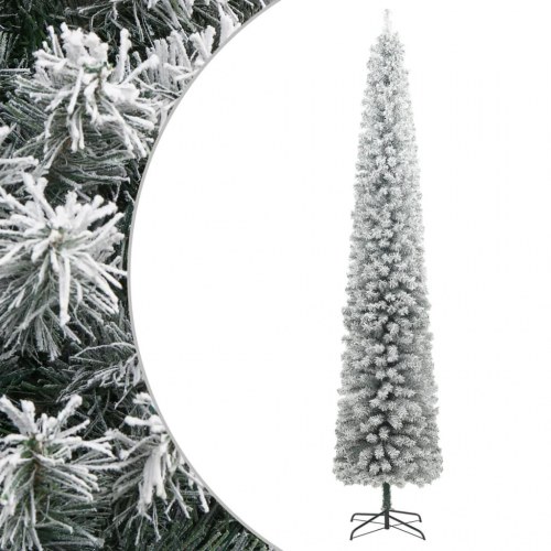 Smalt juletræ med fod og sne - 270 cm PVC