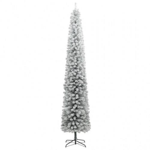 Smalt juletræ med fod og sne - 270 cm PVC