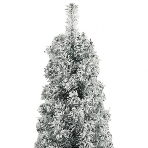 Smalt juletræ med fod og sne - 270 cm PVC