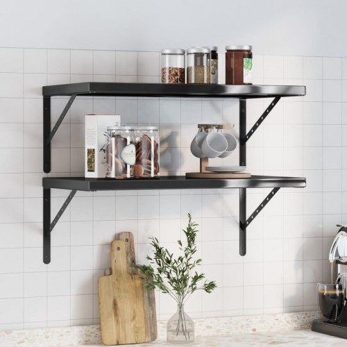 Væghylder - 2 stk. 75 × 40 cm i sort rustfrit stål