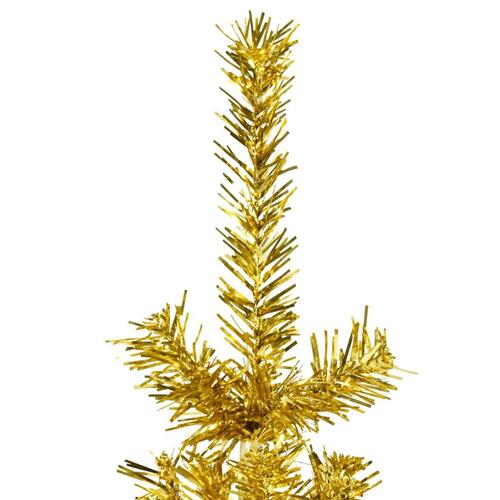 Kunstigt halvt juletræ med juletræsfod 120 cm smalt guldfarvet