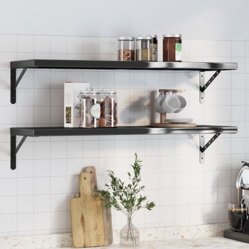 Væghylder 2 stk. 100×30 cm i rustfrit stål - sort