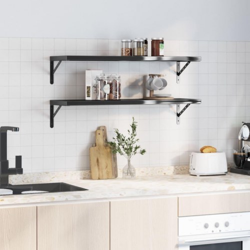 Væghylder 2 stk. 100×30 cm i rustfrit stål - sort