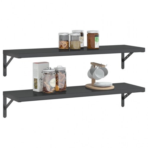 Væghylder 2 stk. 100×30 cm i rustfrit stål - sort