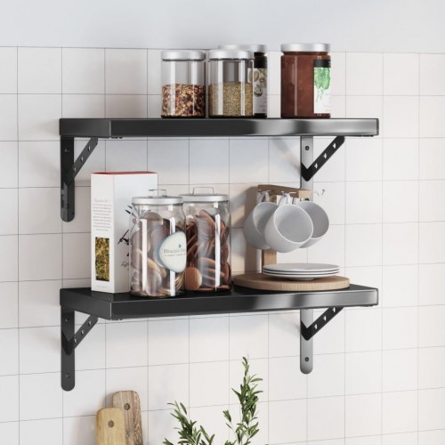Væghylder 2 stk. 50 × 23,5 cm - rustfrit stål, sort