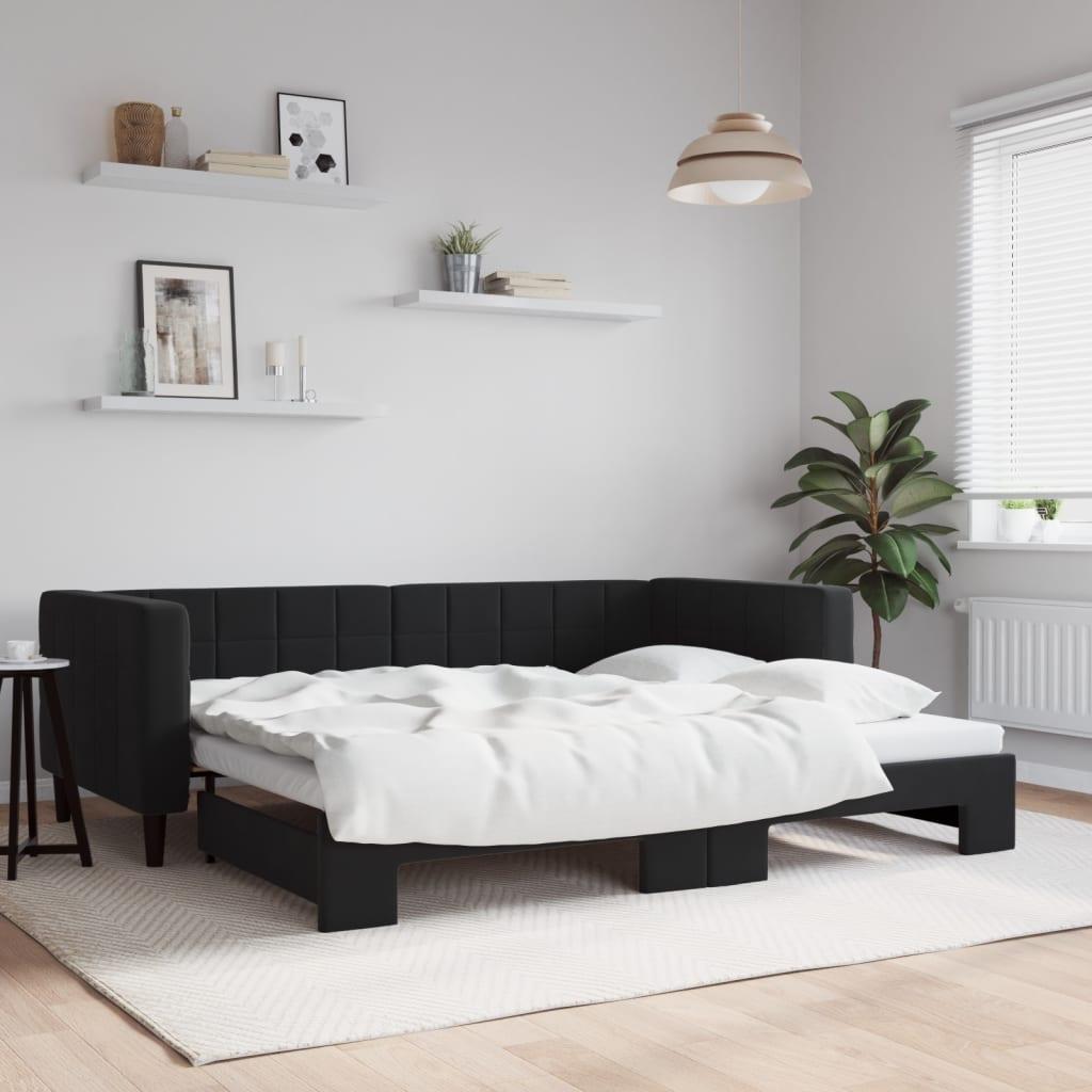 Daybed med udtræk 90x200 cm velour sort billede
