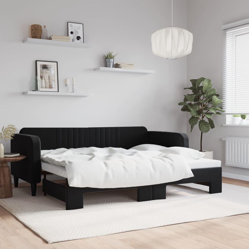 Daybed med udtræk 90x200 cm velour sort billede