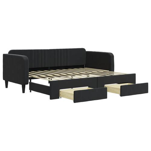 Daybed med udtræk og skuffer 90x200 cm velour sort