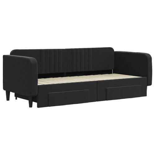 Daybed med udtræk og skuffer 90x200 cm velour sort