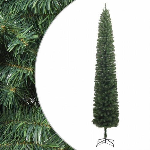 Smalt juletræ med metalfod 300 cm - PVC, grøn