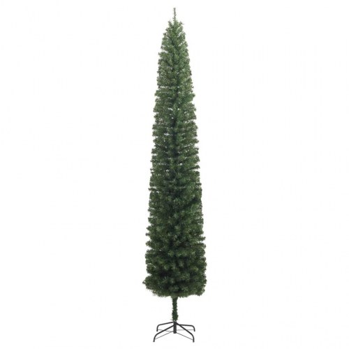 Smalt juletræ med metalfod 300 cm - PVC, grøn