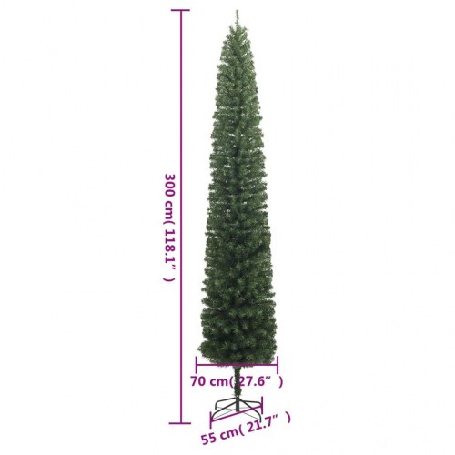 Smalt juletræ med metalfod 300 cm - PVC, grøn