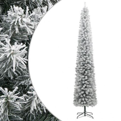 Smalt juletræ med fod og sne 300 cm - PVC