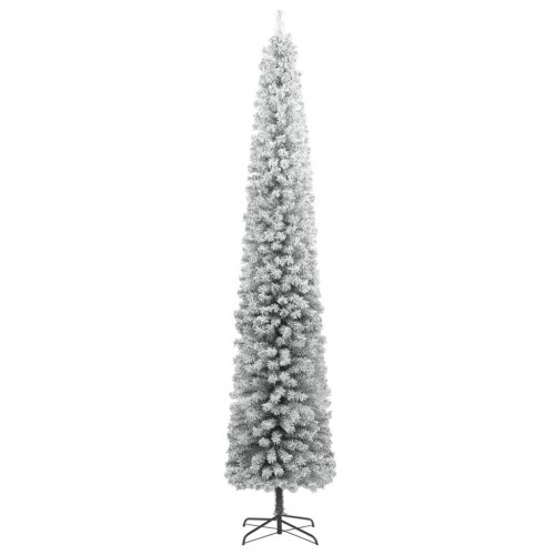 Smalt juletræ med fod og sne 300 cm - PVC