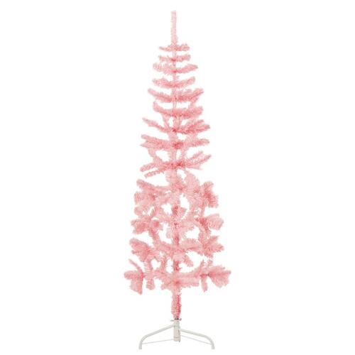 Kunstigt halvt juletræ med juletræsfod 150 cm smalt pink