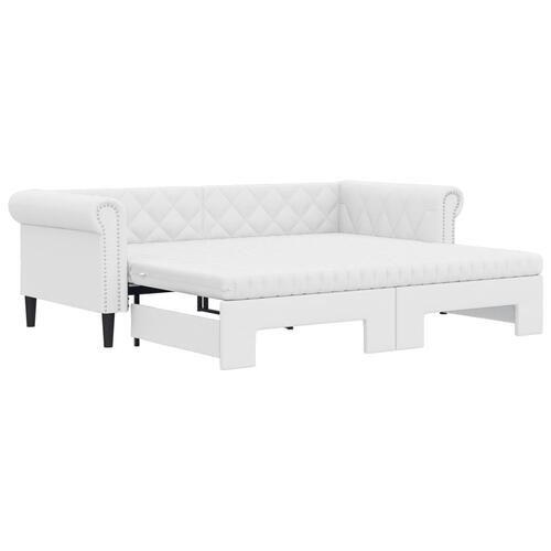 Daybed med udtræk og madrasser 90x200 cm kunstlæder hvid